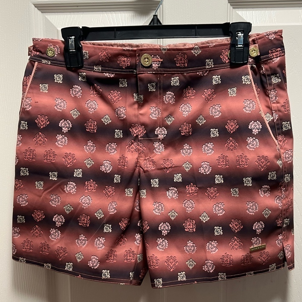 Parke & Ronen | Burgundy Marquetry Print 6" Catalonia‎ Stretch Sz 31